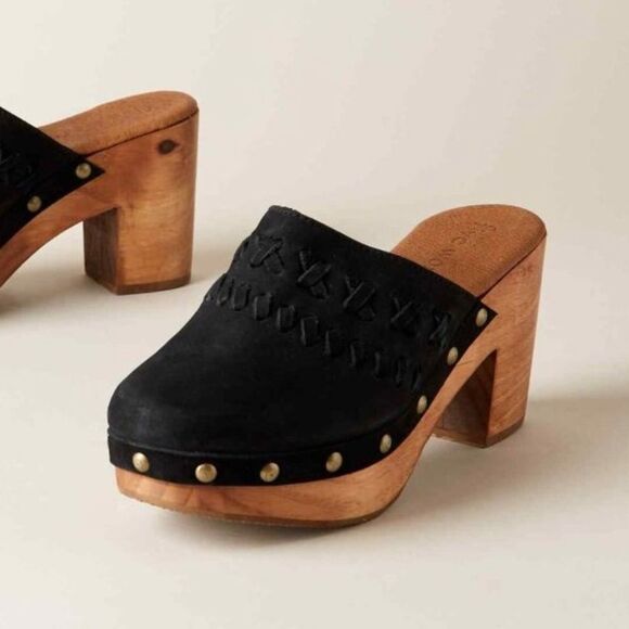 Anthropologie x Five Worlds wooden suede Amelia clogs size 9/ msrp $228 - Picture 1 of 10